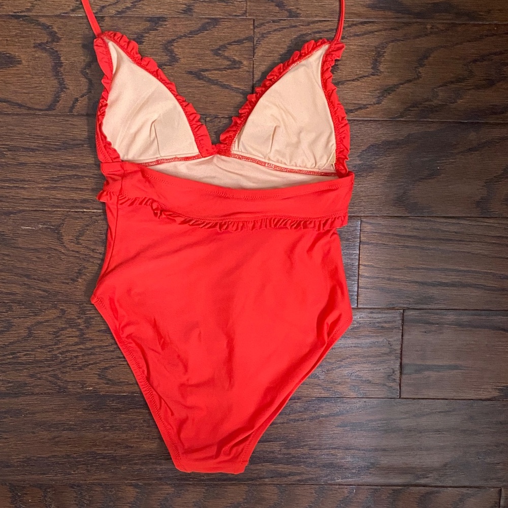 J Crew Cherry 🍒 Red Ruffled Swimsuit - Picture 3 of 6